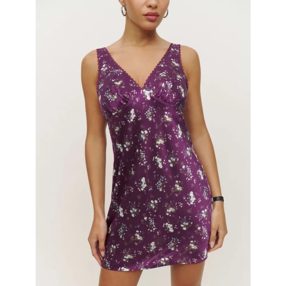 Like New Reformation Silk Purple Floral Mini Dress